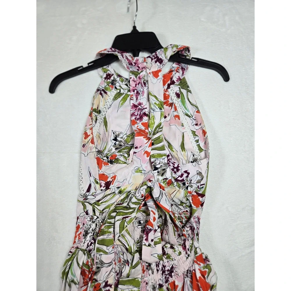 Axel The Label Pink Floral Halter Maxi Dress Smocked Waist Small Tropical Boho